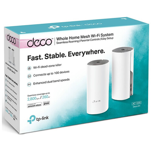 Sistema Wi-Fi Mesh TP-LINK Deco E4 (Pack 2) AC1200. doble banda, 2 antenas internas.