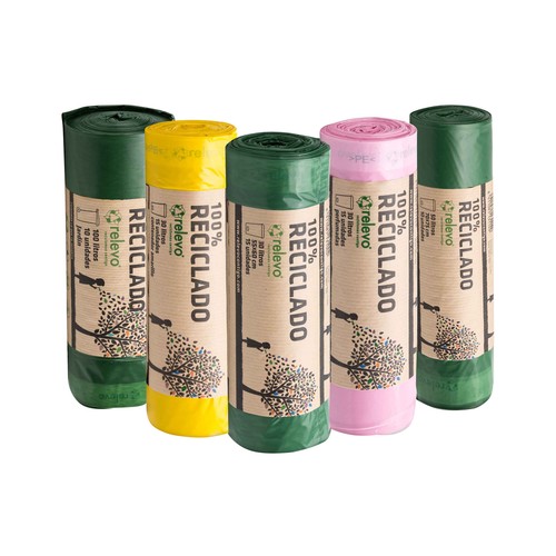 RELEVO Bolsa basura 100 % reciclada amarilla 30 l. 15 uds.