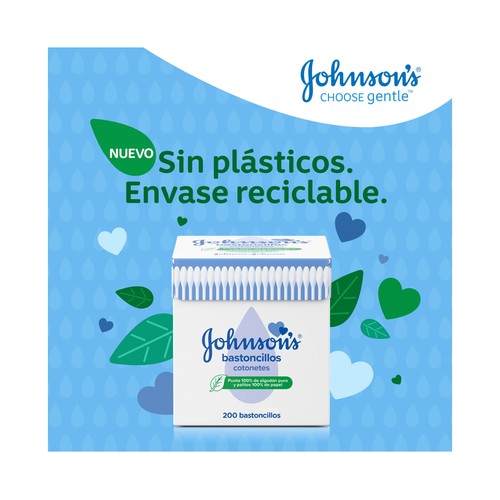 JOHNSON´S Bastoncillos para bebés, niños y adultos de papel con extremos de algodón 100% puro 200 uds.