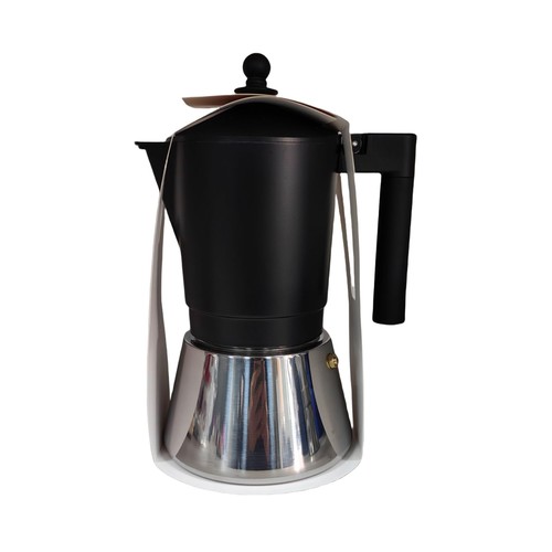 Cafetera 3 tazas, de aluminio color negro, modelo Gevi para inducción. ACTUEL