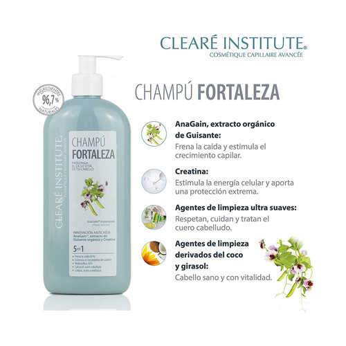 CLEARÉ INSTITUTE Champú fortificante con extracto de guisante orgánico y Creatina CLEARÉ INSTITUTE 400 ml.