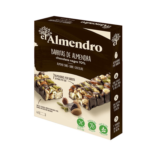 EL ALMENDRO Barrita de almendra con chocolate negro pack de 4 uds x 25 g.