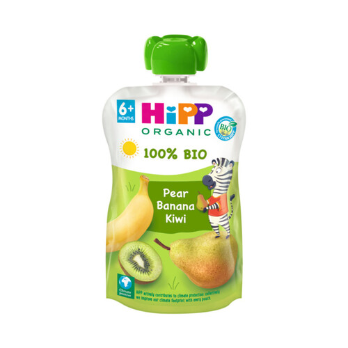 HIPP Organic Bolsita de fruta ecológico (pera, plátano y kiwi) a partir de 6 meses 100 g.
