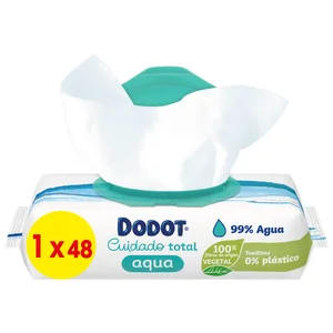DODOT Toallitas húmedas para bebé con fibras 100% de origen vegetal DODOT Cuidado total aqua 48 uds.