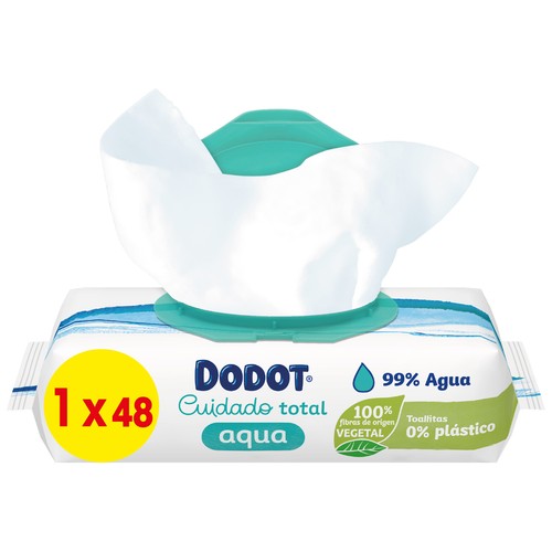 DODOT Toallitas húmedas para bebé con fibras 100% de origen vegetal DODOT Cuidado total aqua 48 uds.