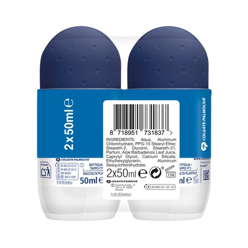 SANEX Men active control Desodorante roll on para hombre antitranspirante hasta 72 horas 2 x 50 ml.