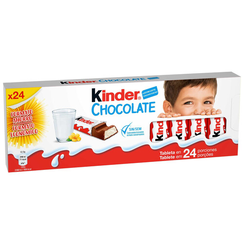 Porciones de chocolate con leche relleno de crema rica en leche KINDER 24 uds. 300 g.