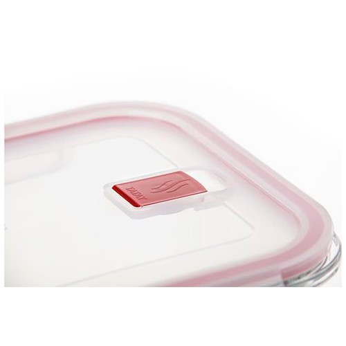 Hermético de vidrio rectangular con tapa de plástico color rojo, capacidad 1,5L., TATAY.