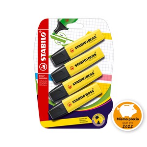Imagen de Marcador fluorescente STABILO BOSS ORIGINAL - Blíster de 4 unidades en color amarillo