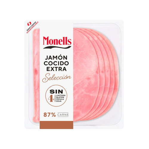 MONELLS Jamón cocido extra, sin gluten y sin lactosa, cortado en lonchas MONELLS Selección 140 g.