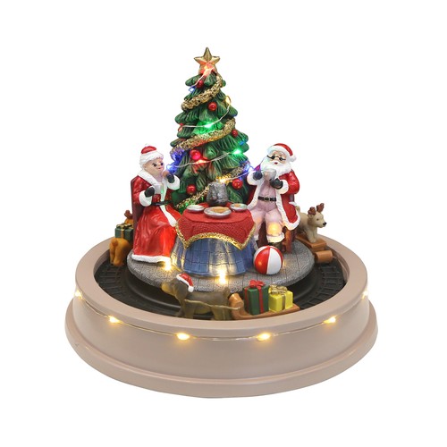 Escena decorativa Navidad Santa Claus: Papá y Mamá Noel con Movimiento y Luces 19x22x22cm, ACTUEL