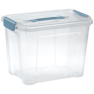 Imagen de Caja transparente de ordenación, capacidad 18L con tapa de clips y asa color azul , ACTUEL.