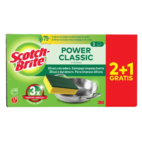 SCOTCH-BRITE Classic Estropajo de fibra verde para una limpieza fuerte 3 uds.