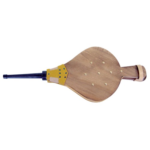 Fuelle pequeño para soplar y avivar el fuego de 44x16 cm con guarnición de skay TRESDOGAR.