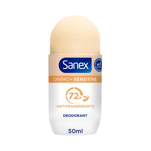 SANEX Dermo+ sensitive Desodorante roll on para mujer anti transpirante hasta 72 horas 50 ml.