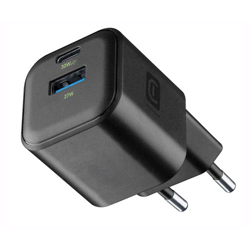 Cargador de casa CELULLARLINE ACHGANENTRY2PD30WK , tecnología de carga gan + super fast, color negro