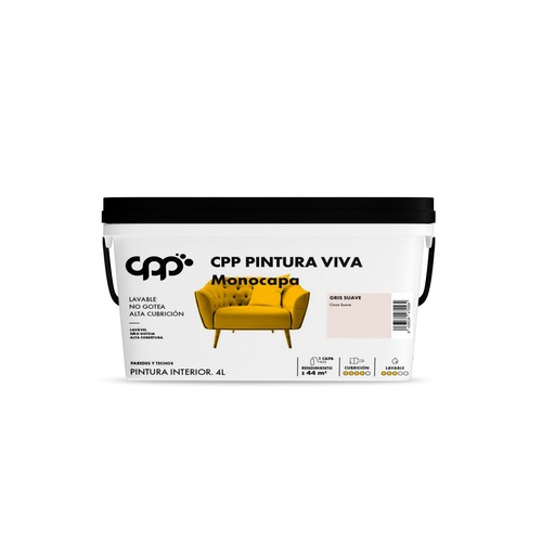 Pintura interior 4L para paredes y techos monocapa, color gris suave, CPP