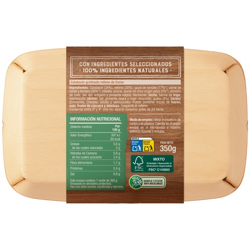 CARRETILLA El Buen Comer Calabacín gratinado relleno de carne 350 g.