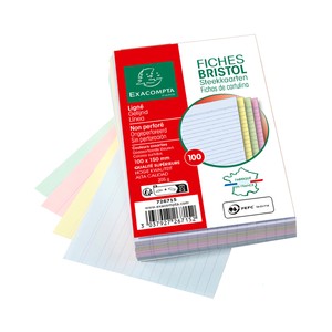 Imagen de 100 fichas rayadas, 100 x 150, colores surtidos, EXACOMPTA.