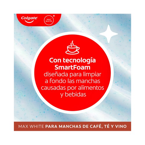 COLGATE Max white for coffe, te & wine Pasta de dientes blanqueante, especial manchas de vino o café 75 ml.
