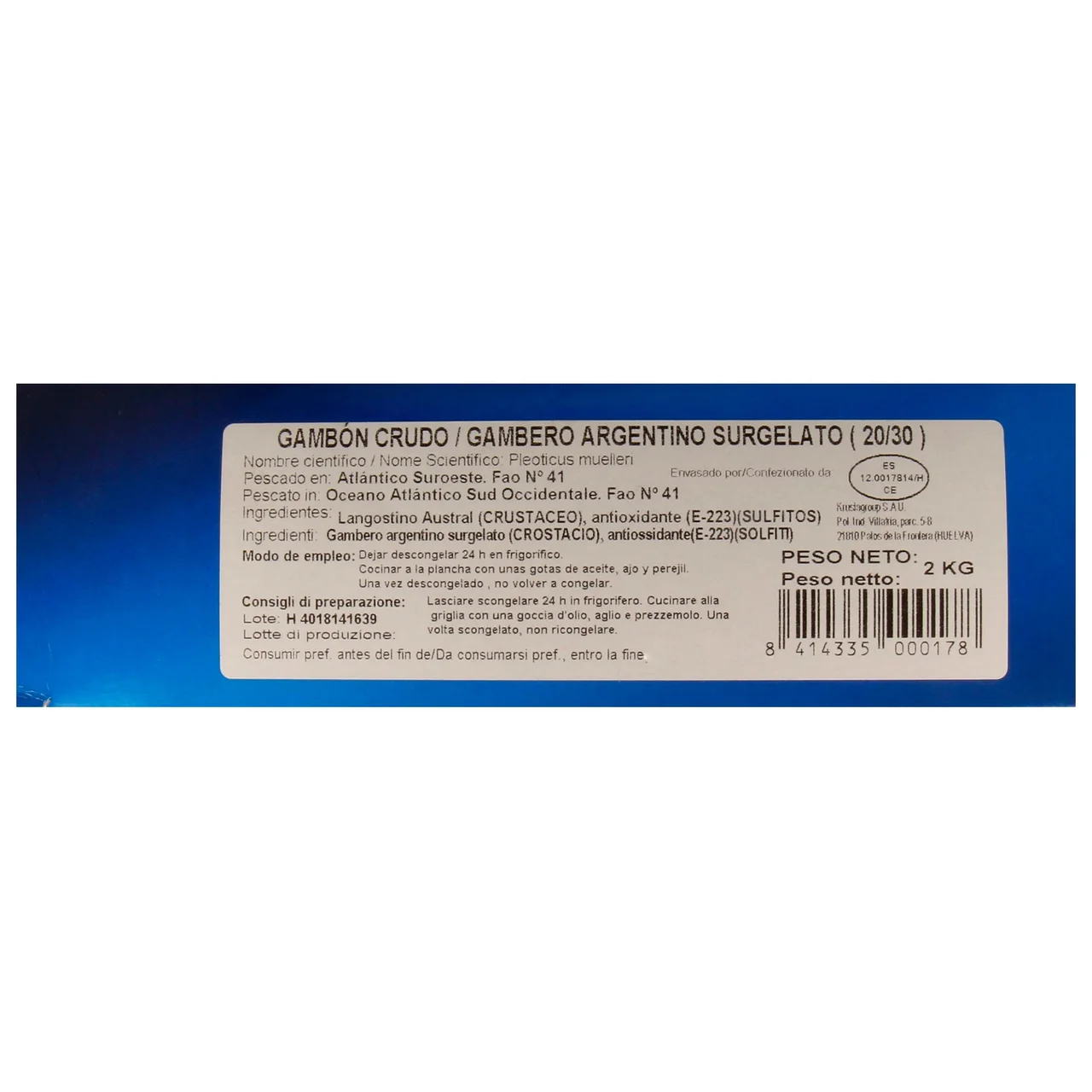 KRUSTASUR Gambones crudos 20/30 piezas KRUSTASUR 2 kg.