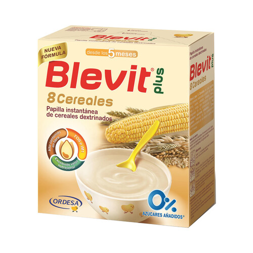 BLEVIT Papilla instantánea de 8 cereales dextrinados, para bebés a partir de 5 meses BLEVIT Plus 600 g.