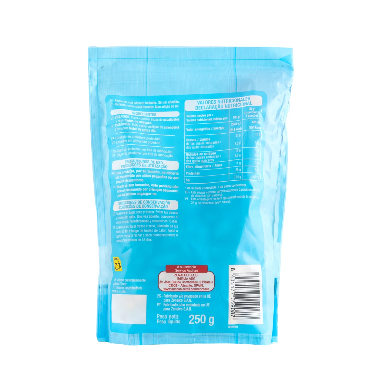 PRODUCTO ALCAMPO Pistachos tostados sin sal añadida 250 g.