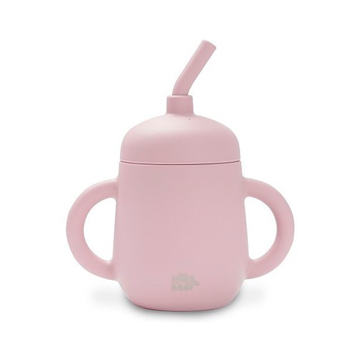 Vaso antigoteo + pajita de silicona, color rosa, INTERBABY.