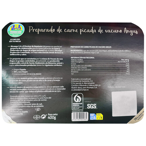 ALCAMPO CULTIVAMOS LO BUENO Preparado de carne picada de vacuno Angus de origen nacional  400 g.