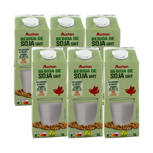Imagen de AUCHAN Bebida de soja sin gluten, enriquecida con calcio y vitaminas A y D 6 x 1l. Producto Alcampo