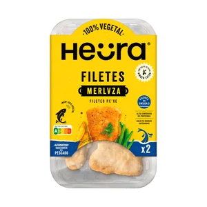 HEÜRA Filetes vegetales estilo merluza rebozada, a base de proteína de soja 160 g.