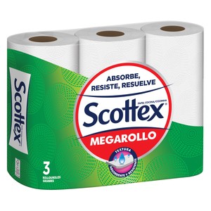 SCOTTEX Megarollo Papel de cocina resistente y super absorvente 3 uds.