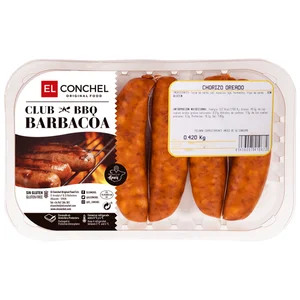 Bandeja con chorizos oreados, elaborados sin gluten, especiales para barbacoa EL CONCHEL 420 g
