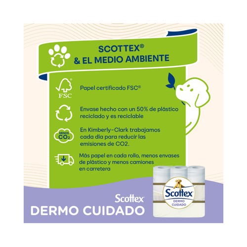 SCOTTEX Dermo cuidado  Papel higiénico pH neutro 6 rollos.