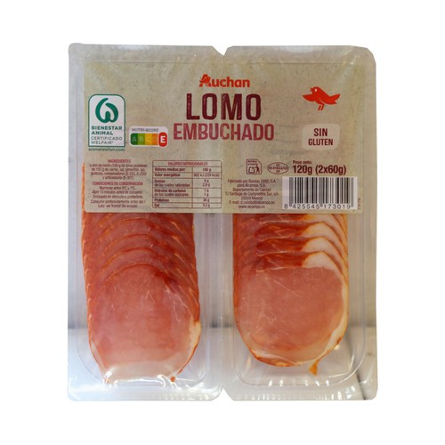 Lomo embuchado, sin gluten y cortado en lonchas PRODUCTO ALCAMPO 2 x 60 g.