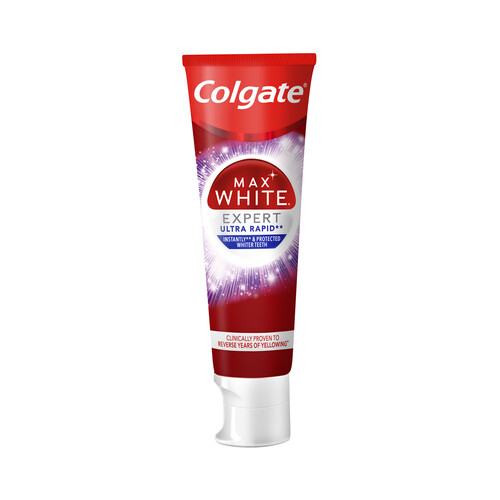 Pasta de dientes blanqueadora con sabor a menta COLGATE Max white expert ultra rapid 75 ml.
