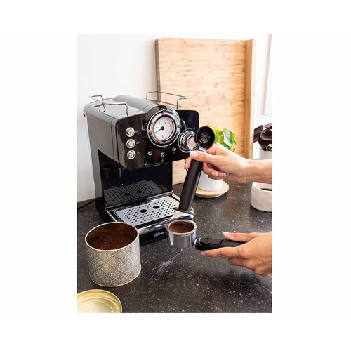 Cafetera espresso QILIVE Vintage negro, presión 15bar, termómetro
