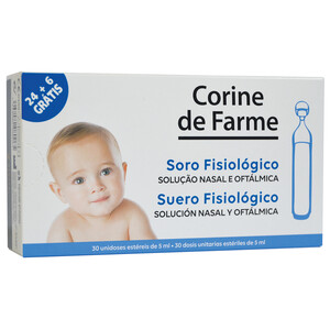 CORINE DE FARME Suero fisiológico (solución nasal y oftálmica) en monodosis para bebés CORINE DE FARME 30 x 5 ml.
