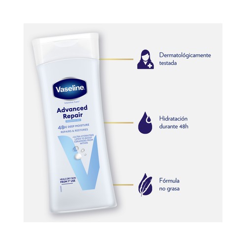 VASELINE Advanced repair Loción corporal ultra hidratante, para pieles secas 400 ml.