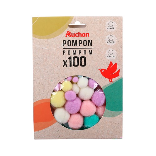 100 pompones para personalizar, surtido de colores de moda, ALCAMPO.