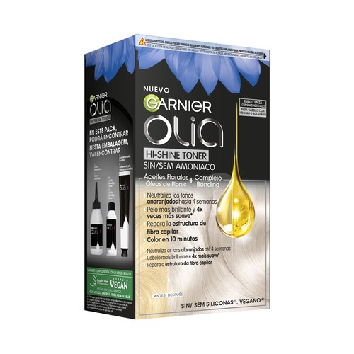 GARNIER Olia hi-shine toner tono Rubio ceniza Tinte sin amoniaco para cabellos aclarados o con mechas.