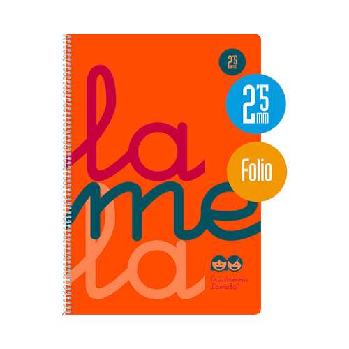 Cuaderno A4 de cuadrovía de 2,5mm y 80 hojas. Material polipropileno en color naranja. EDITORIAL LAMELA.