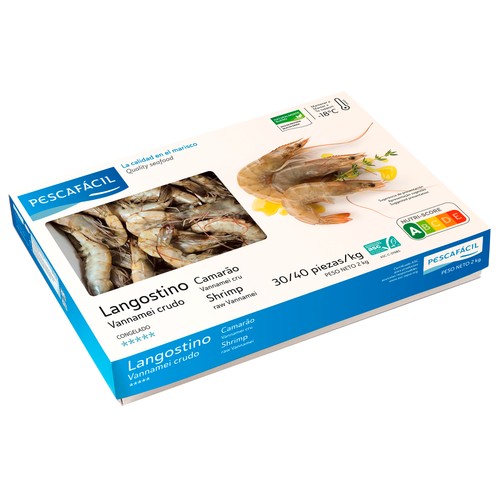 PESCAFACIL Langostino vannamei 30 / 40 crudo y congelado 2 kg.