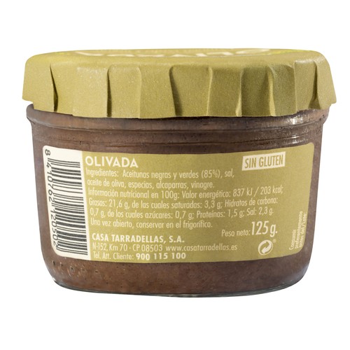 CASA TARRADELLAS Paté de aceitunas negras (olivada) frasco de 125 g.