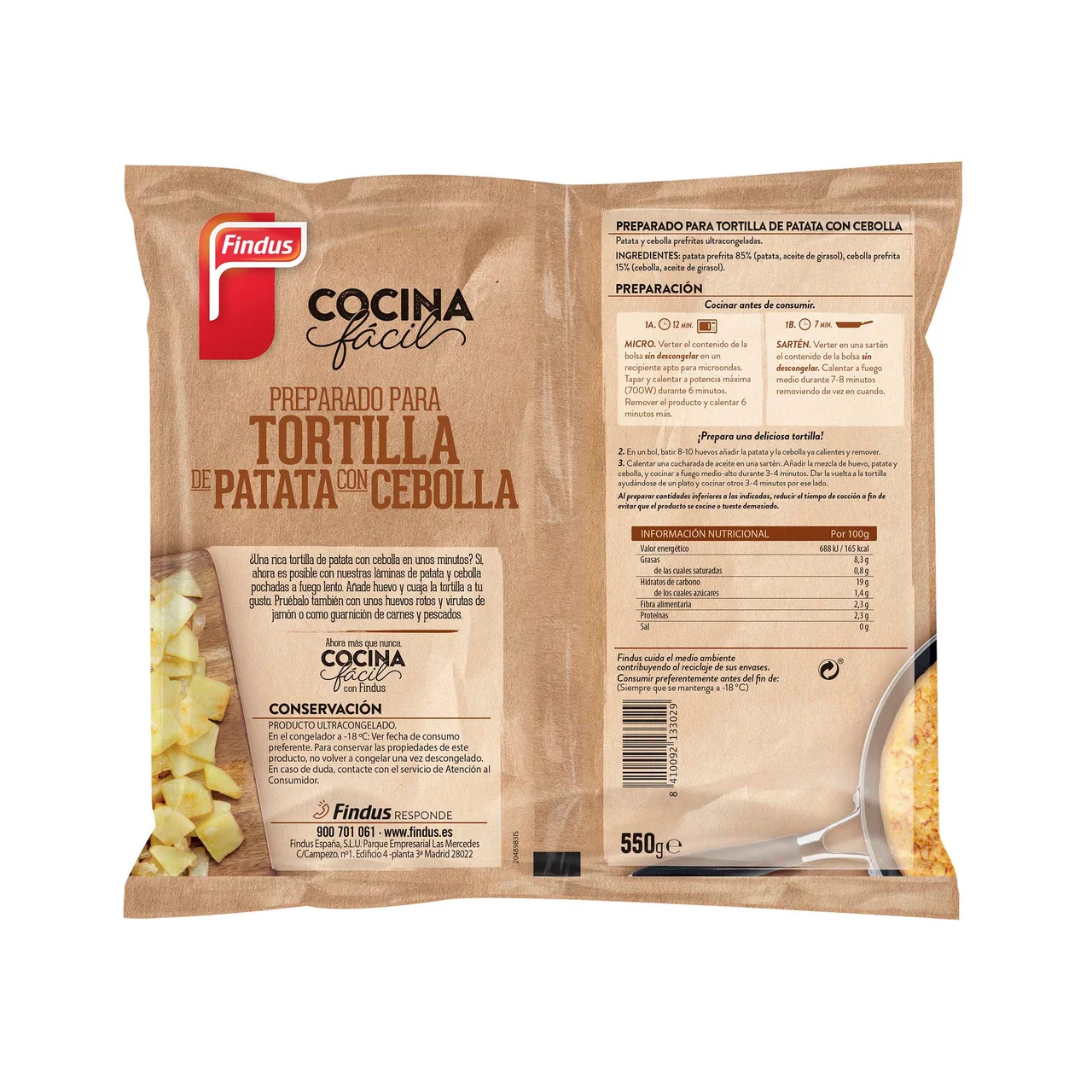 Preparado para tortilla de patata con cebolla Cocina fácil 550 g.