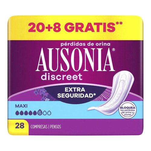 AUSONIA Discreet Compresas maxi para perdidas de orina 28 uds.