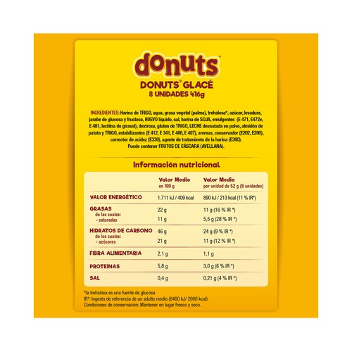 Rosquillas con azúcar DONUTS GLACÉ Pack XXL8 uds. 416 g.