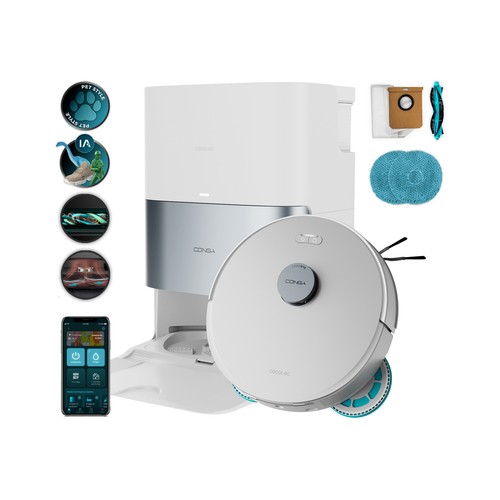 CECOTEC Conga Q200, Map Genesis, Wifi, Navegación Laser, 5 en 1: aspira, friega, barre, mopa y seca
