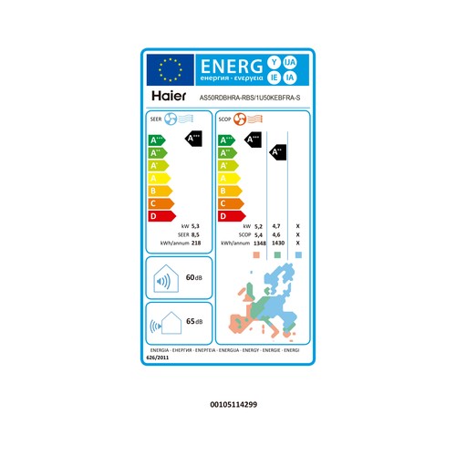 Aire acondicionado Split con bomba de calor HAIER Tide Premium 50, 4.300 frigh/h A+++/A+++. gas R32.