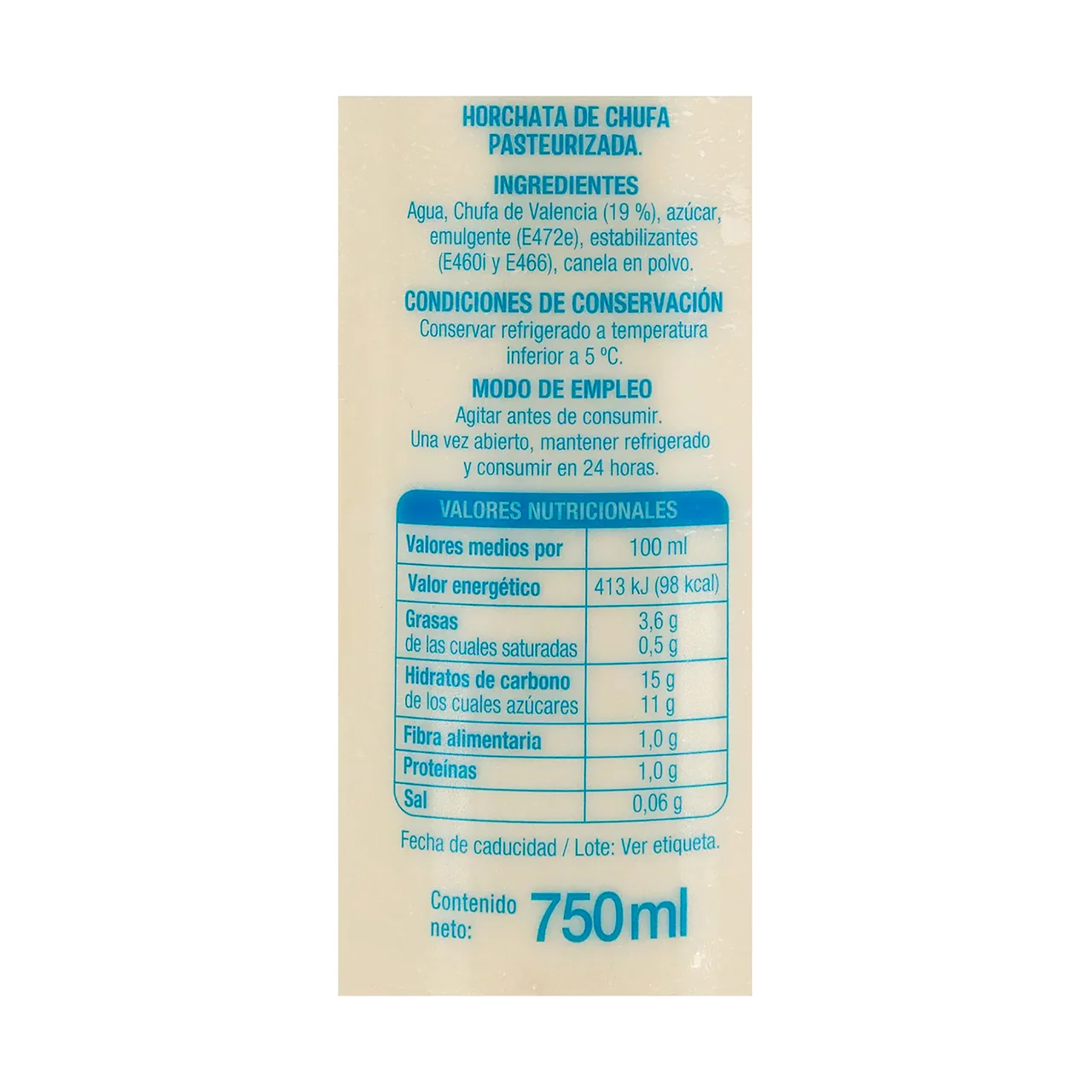 ALCAMPO CULTIVAMOS LO BUENO Horchata fresca de chufa con D.O. Chufa de Valencia 750 ml.